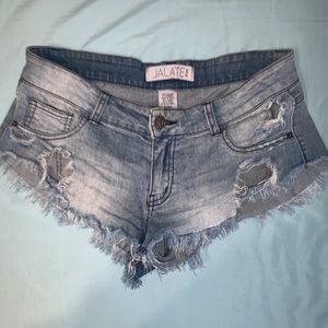 ripped denim booty shorts